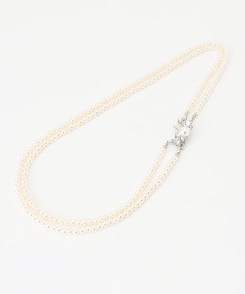 【ブローチ付】2連フェイクパール ネックレス