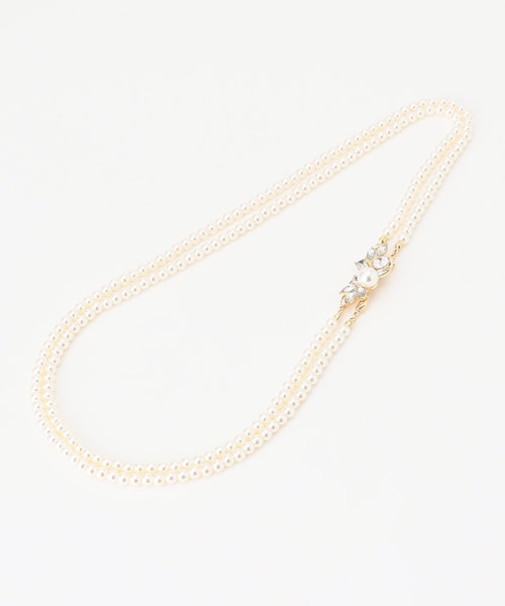 【ブローチ付】2連フェイクパール ネックレス