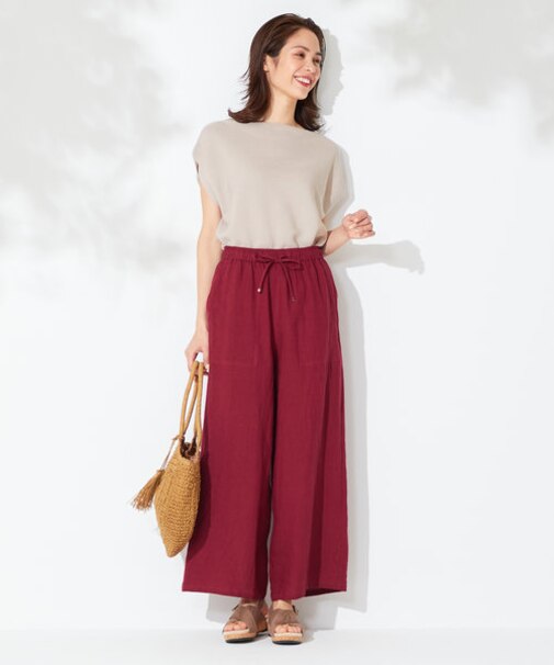 【接触冷感・UVケア】清涼リネン ワイドパンツ