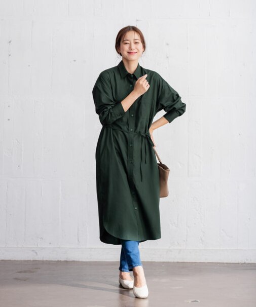 【洗える】シャツワンピース