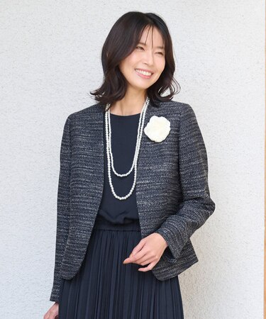 ライトツイード Vネックノーカラージャケット