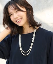 【ブローチ付】二連パールショートネックレス