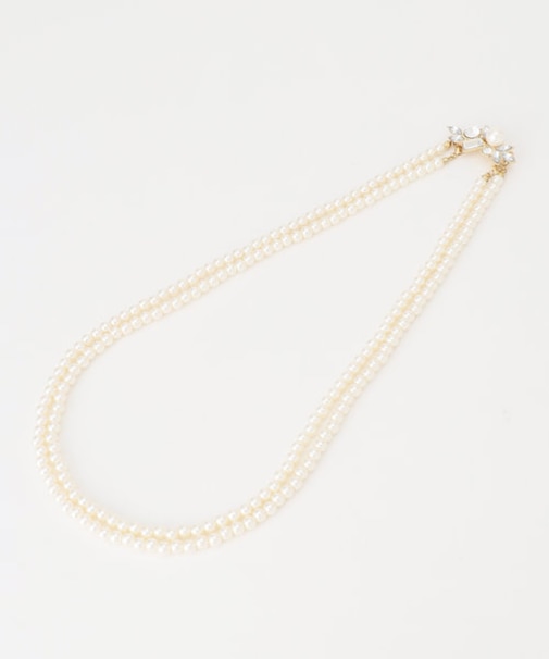 【ブローチ付】二連パールショートネックレス