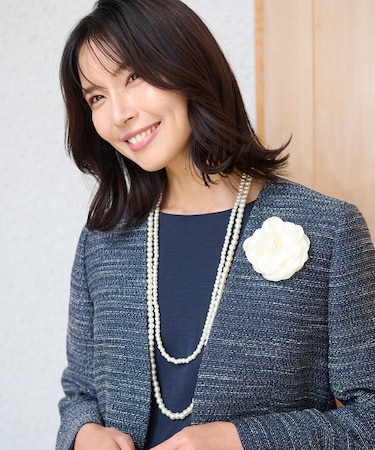 【コサージュ付】二連パールロングネックレス