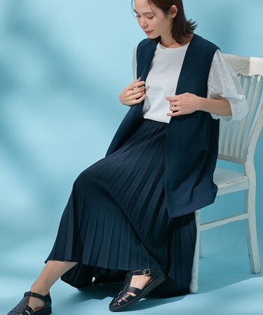 【ウエストゴム】リネンライクエアーヴィンテージ プリーツスカート