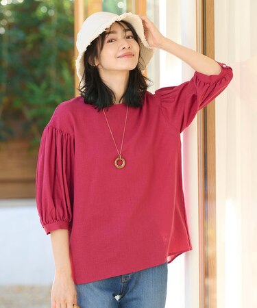 ライトリネンクロスバルーンスリーブブラウス