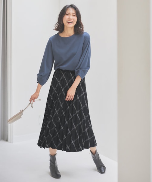 【10色展開/ウエストゴム/洗濯機可能】ウーリッシュフラノ プリーツスカート