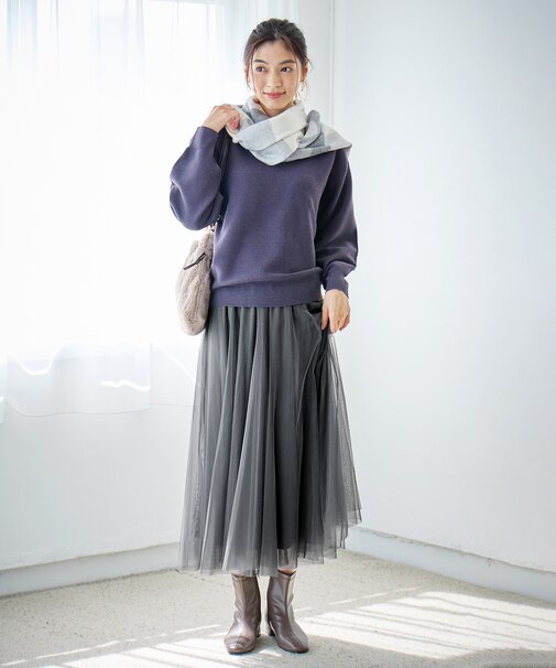 【ウエストゴム】チュールフレアースカート