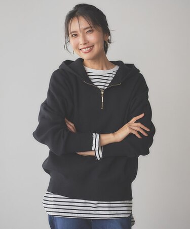 【洗濯機可】しあわせタッチハーフジップフーディー