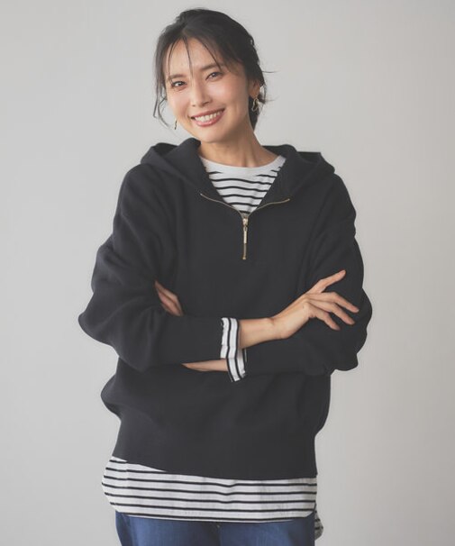 【洗濯機可】しあわせタッチハーフジップフーディー