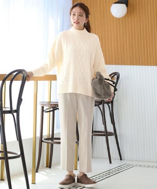 【ウエストゴム/リントラク加工/裏起毛/ストレッチ/洗濯機可能】シークレットウォーム　テーパードパンツ