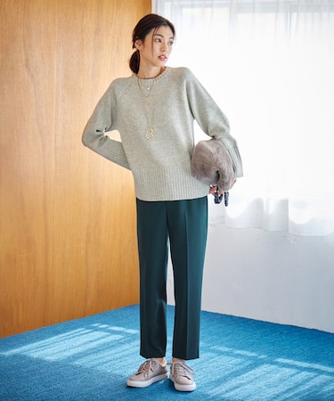 【ウエストゴム/リントラク加工/裏起毛/ストレッチ/洗濯機可能】シークレットウォーム テーパードパンツ