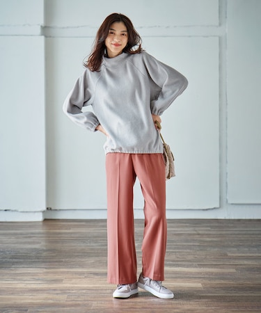 【ウエストゴム/リントラク加工/裏起毛/ストレッチ/洗濯機可能】シークレットウォーム ワイドパンツ