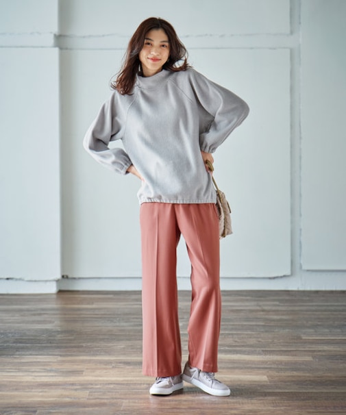 【ウエストゴム/リントラク加工/裏起毛/ストレッチ/洗濯機可能】シークレットウォーム ワイドパンツ