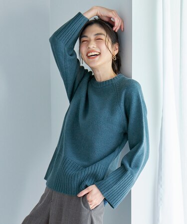 【6色展開】ラムウールラグランスリーブニット