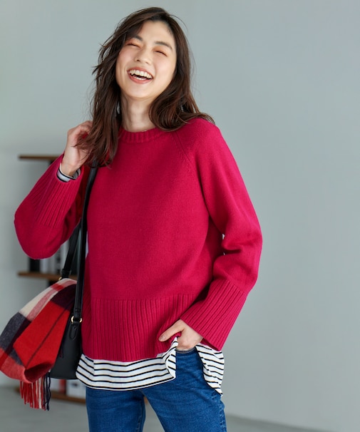 【6色展開】ラムウールラグランスリーブニット