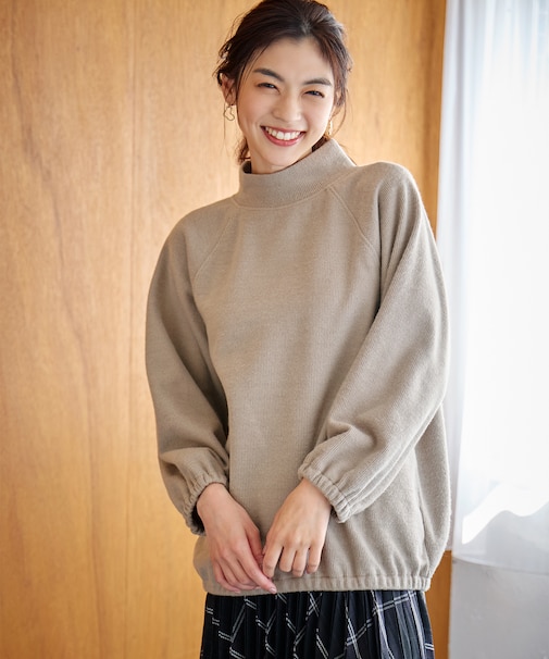 リブ起毛モックネックプルオーバー