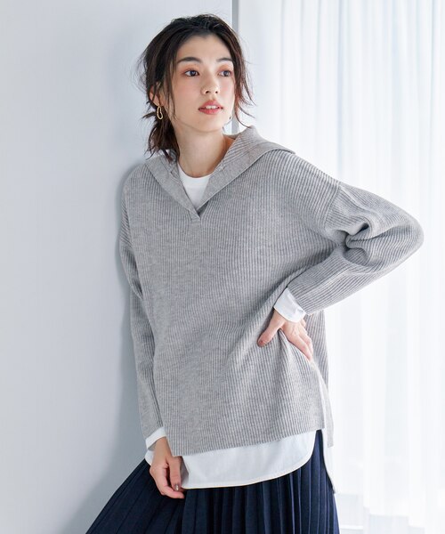 洗濯機可能】ウールブレンドスキッパーネックニット｜エニィの通販