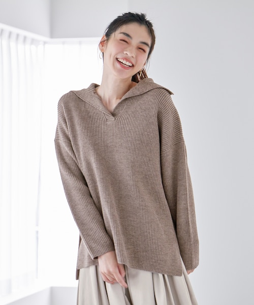 洗濯機可能】ウールブレンドスキッパーネックニット｜エニィの通販