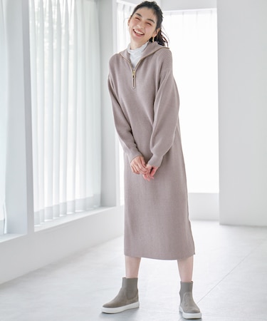 ハーフジップニットワンピース