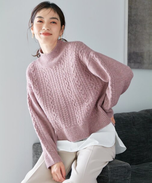 【洗濯機可能】シャツコンビケーブルニット