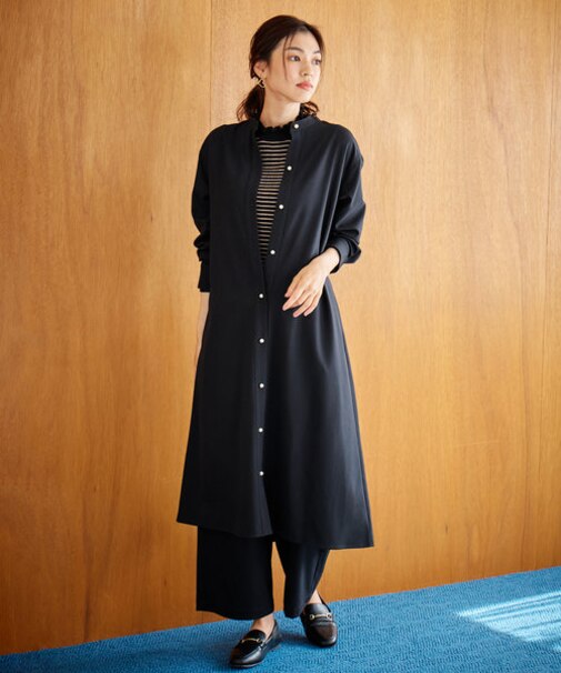 【洗濯機可能/ストレッチ】ウールライク前開きワンピース