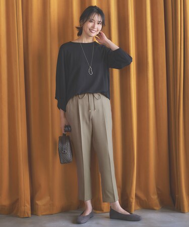 【セットアップ対応/ウエストゴム】イージィケア美脚テーパードパンツ