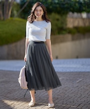 【洗濯機可能/ウエストゴム】プリーツチュールスカート