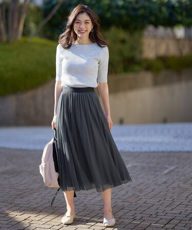 【洗濯機可能/ウエストゴム】プリーツチュールスカート