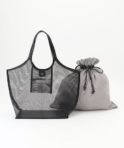 ギンガムチェック巾着付メッシュトートバッグ