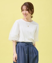 チュールコンビパフスリーブプルオーバー