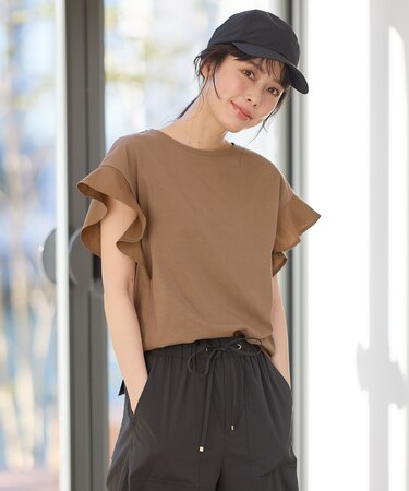 異素材コンビフリルスリーブプルオーバー