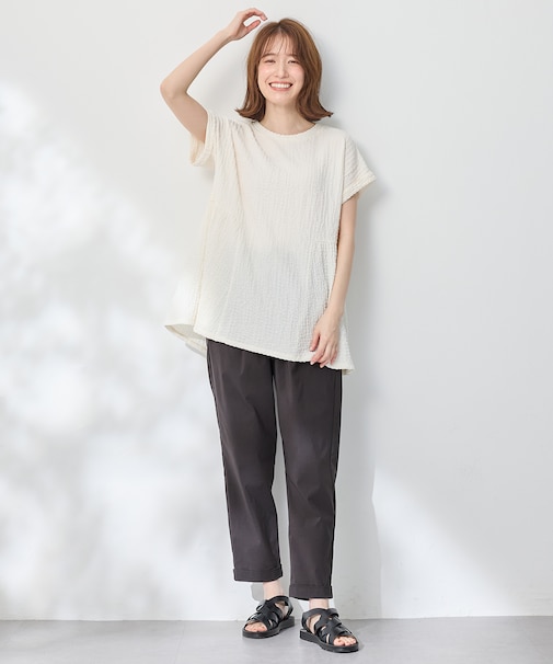 【接触冷感/ウエストゴム/ストレッチ】クールタッチタックパンツ