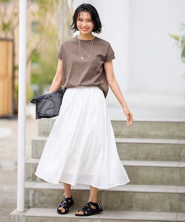 【大好評につき新色追加！/洗濯機可/ウエストゴム/撥水】シャンブレーライクフレアスカート