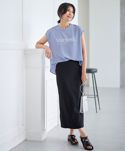 【ウエストゴム】カットジョーゼットタイトスカート