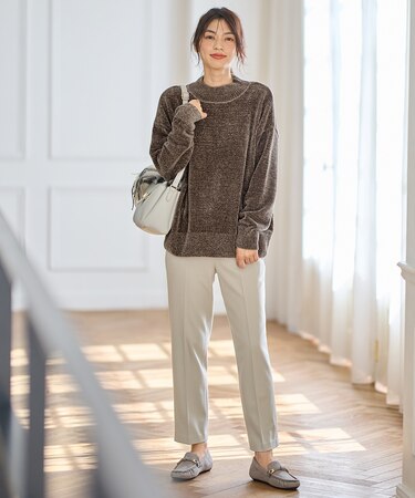 【洗濯機可/ストレッチ/ウエストゴム/裏起毛】マルチファンクションストレッチテーパードパンツ