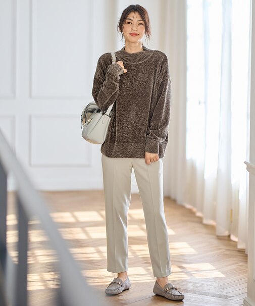 【洗濯機可/ストレッチ/ウエストゴム/裏起毛】マルチファンクションストレッチテーパードパンツ