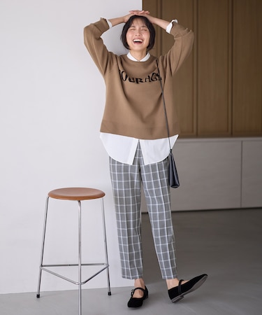 【洗濯機可/ストレッチ/ウエストゴム/裏起毛】マルチファンクションストレッチチェックテーパードパンツ