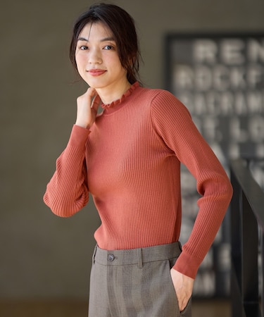 【洗濯機可】ウォームニットフリルプルオーバー