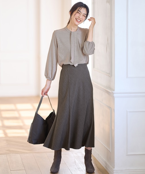 【洗濯機可/ウエストゴム】ライトツイードマーメーイドスカート