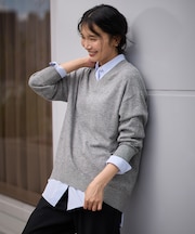 【手洗い可】イタリーヤーンウールカシミヤミックスＶネックプルオーバー