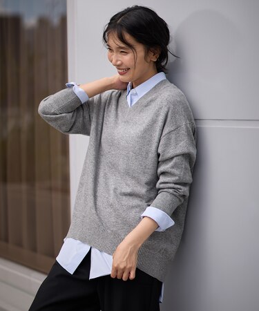 【手洗い可】イタリーヤーンウールカシミヤミックスVネックプルオーバー