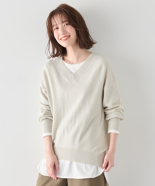 【手洗い可】イタリーヤーンウールカシミヤミックスＶネックプルオーバー