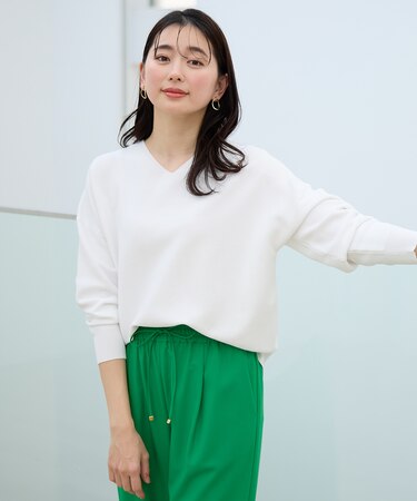 【洗濯機可/UVカット/アンチピリング/5色展開】Vネックガーターニットプルオーバー