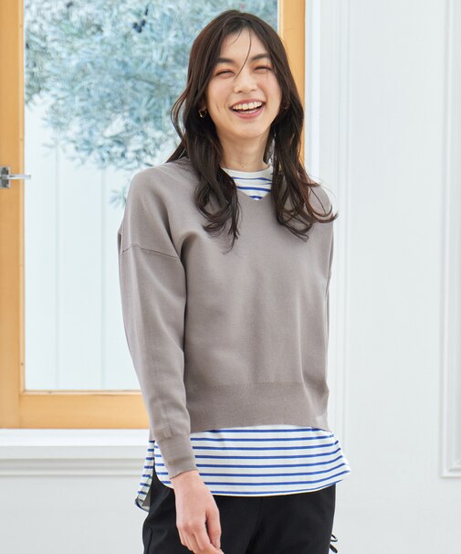 【洗濯機可/UVカット/アンチピリング/5色展開】Ｖネックガーターニットプルオーバー