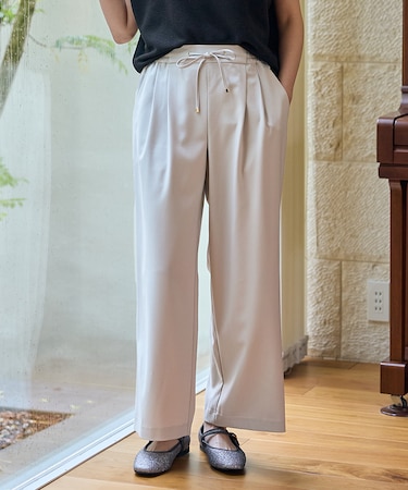 【洗濯機可/ウエストゴム/ストレッチ/UVケア】イージーケアライトストレッチワイドパンツ