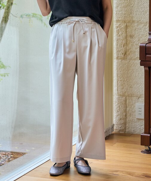 【洗濯機可/ウエストゴム/ストレッチ/UVケア】イージーケアライトストレッチワイドパンツ