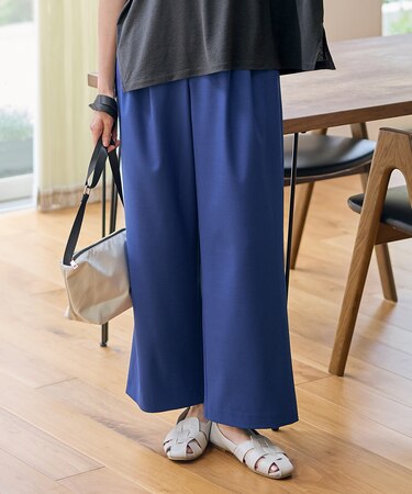 【洗濯機可/ウエストゴム/ストレッチ/UVケア】イージーケアライトストレッチワイドパンツ