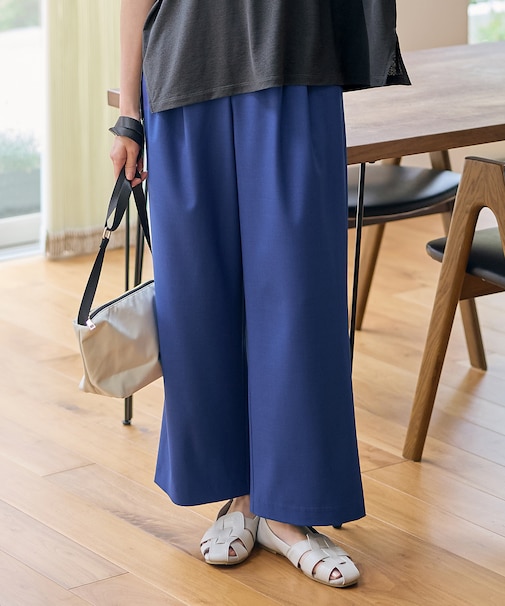 【洗濯機可/ウエストゴム/ストレッチ/UVケア】イージーケアライトストレッチワイドパンツ