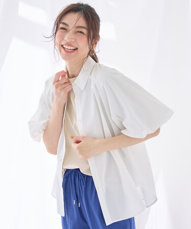 【接触冷感/UVカット/抗菌防臭/速乾】エニイファンクション パフスリーブブラウス
